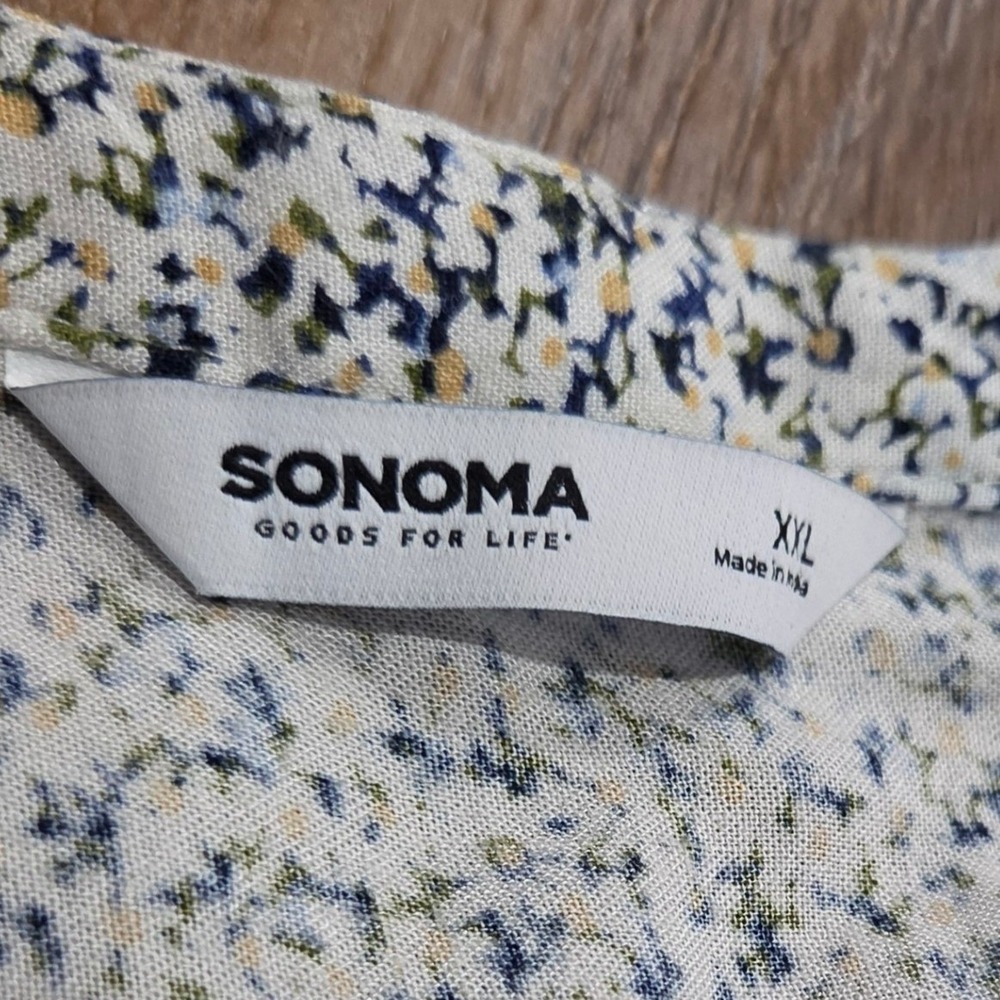 Sonoma Goods For Life Floral Tiered Midi Dress Blue White Linen Blend XXL - Picture 4 of 8